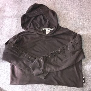 VS Pink cropped gray hoodie